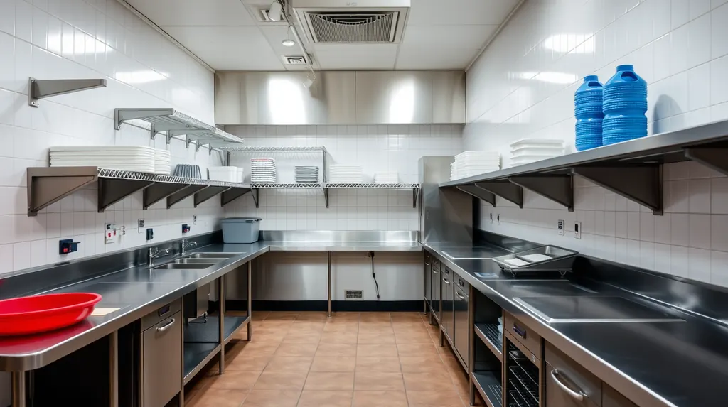Schone professionele restaurantkeuken met roestvrijstalen werkbladen